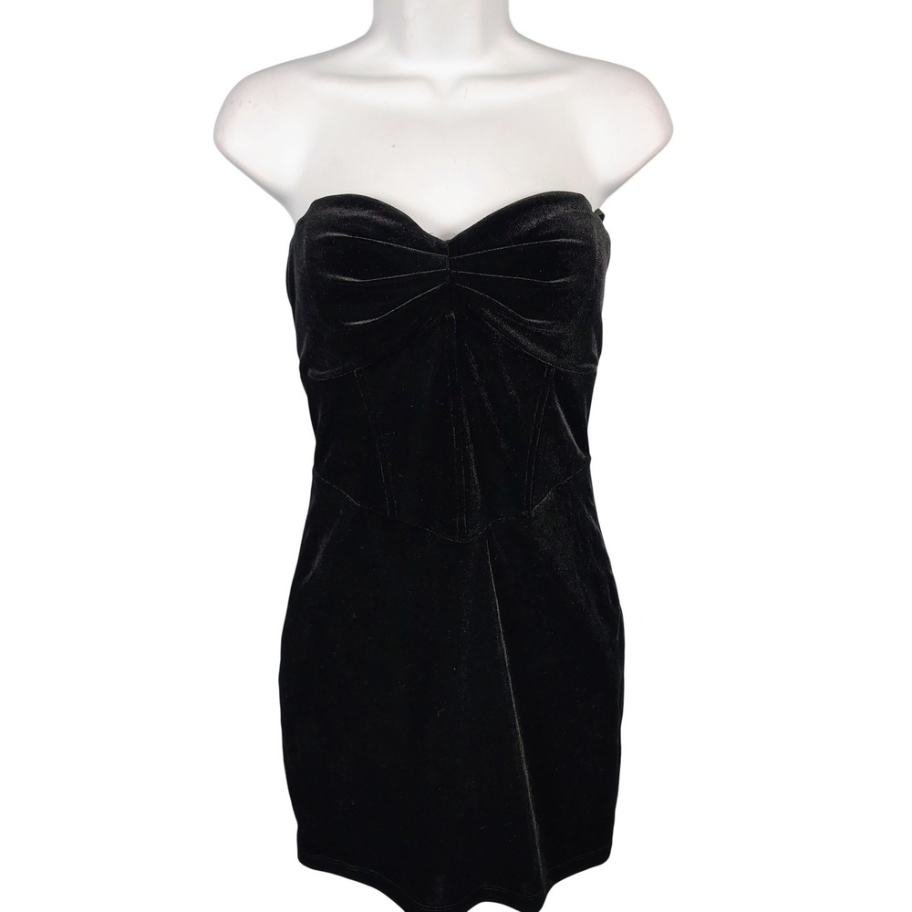 Windsor Womens M Strapless Velvet Mini Dress Black Bow Back Party Glam Coquette